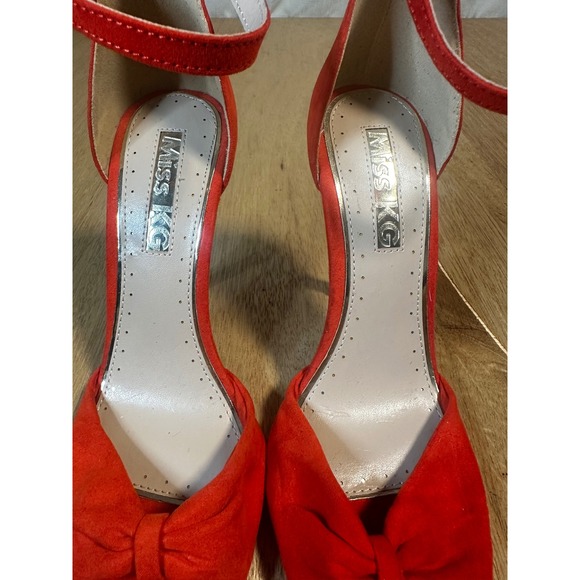 Red Suede Heels Miss KG Size 37 Ankle Strap Bow Stiletto Pumps Shoes - Picture 4 of 7
